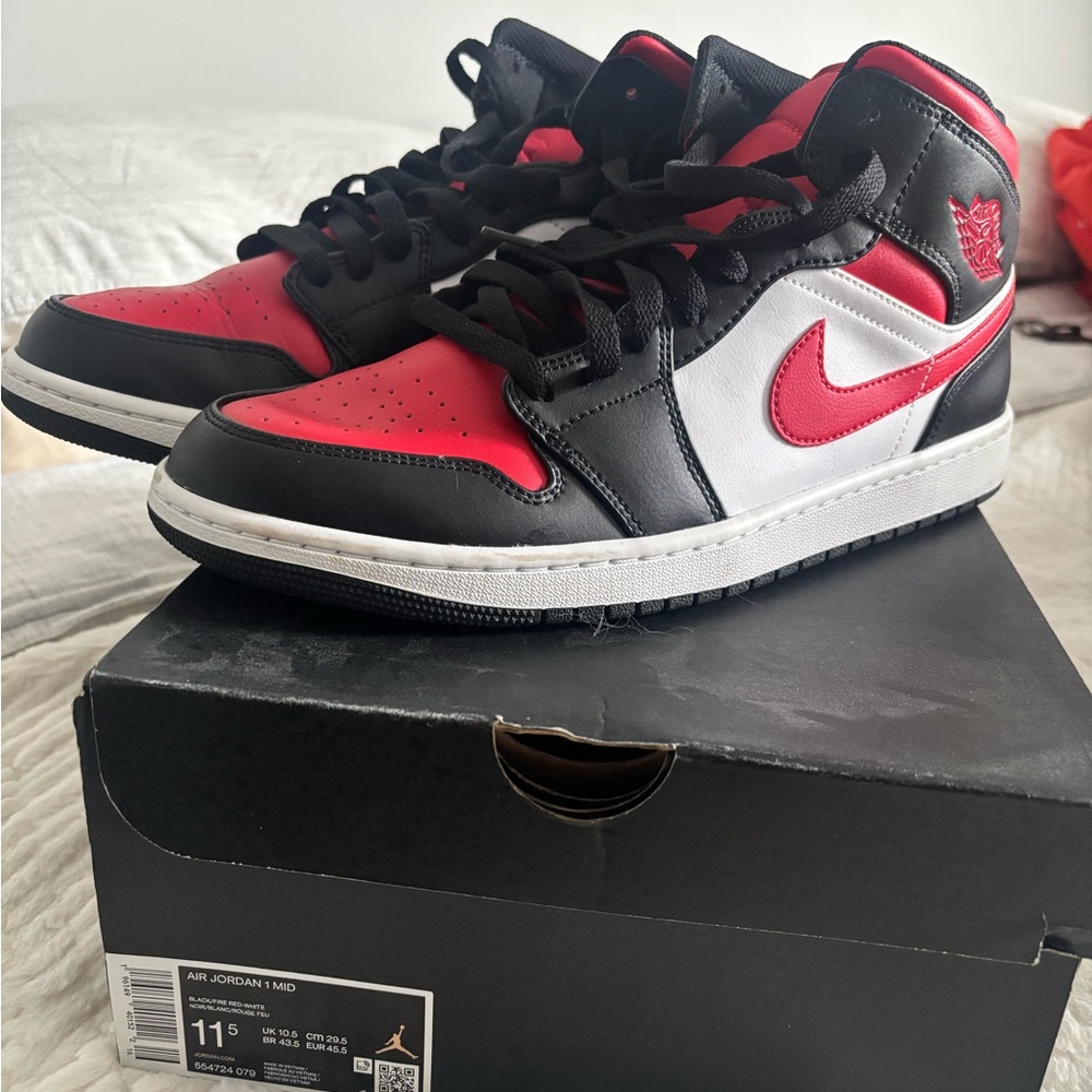 Nike Air Jordan 1 Mid Black and Red Shoes